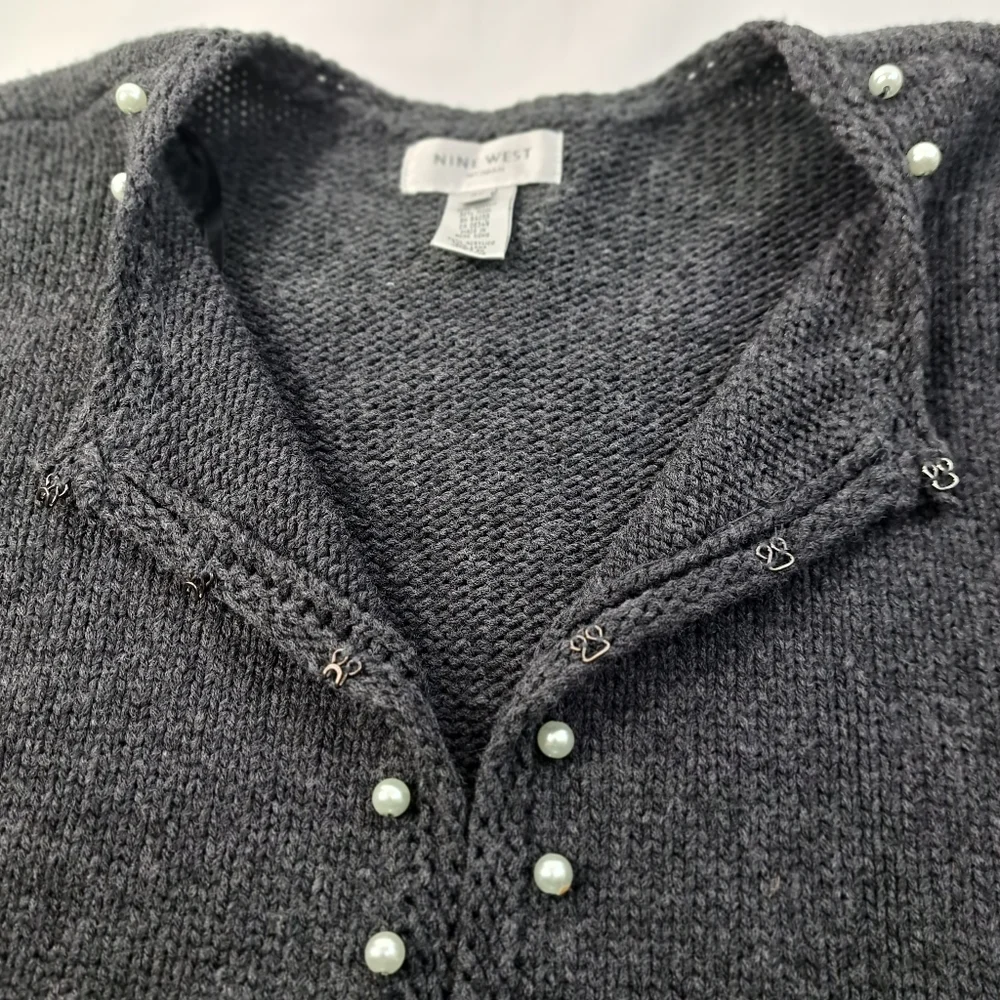 Nine West Women's Faux Pearls Embossed Charcoal Sweater/Cardigan Size 3X - Picture 7 of 15